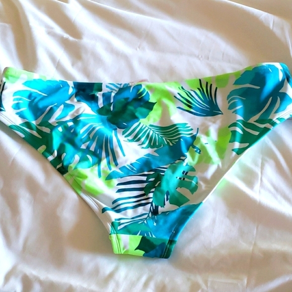 xhilaration Blue/Green Tropical Leaf Print Hipster Swim Bottoms Size 24/26W # - Picture 2 of 4